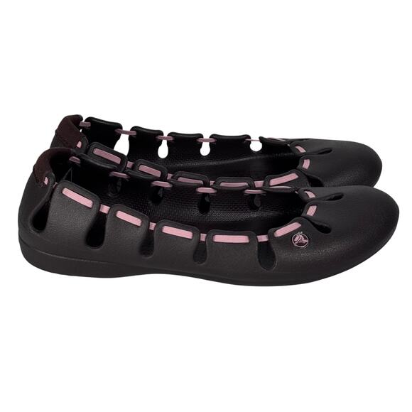 Crocs Springi Ballet Flats Women 8 Chocolate Brown‎ Pink Slip On Round Toe - Picture 8 of 11
